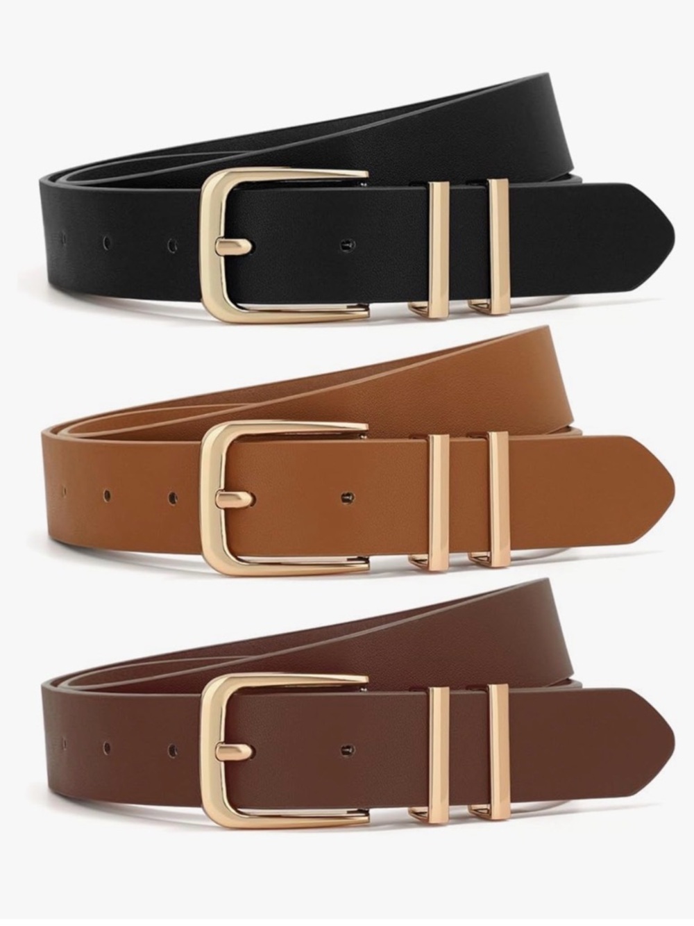 Amazon Women's Leather Belts with Gold Buckles - Black, Tan, Brown